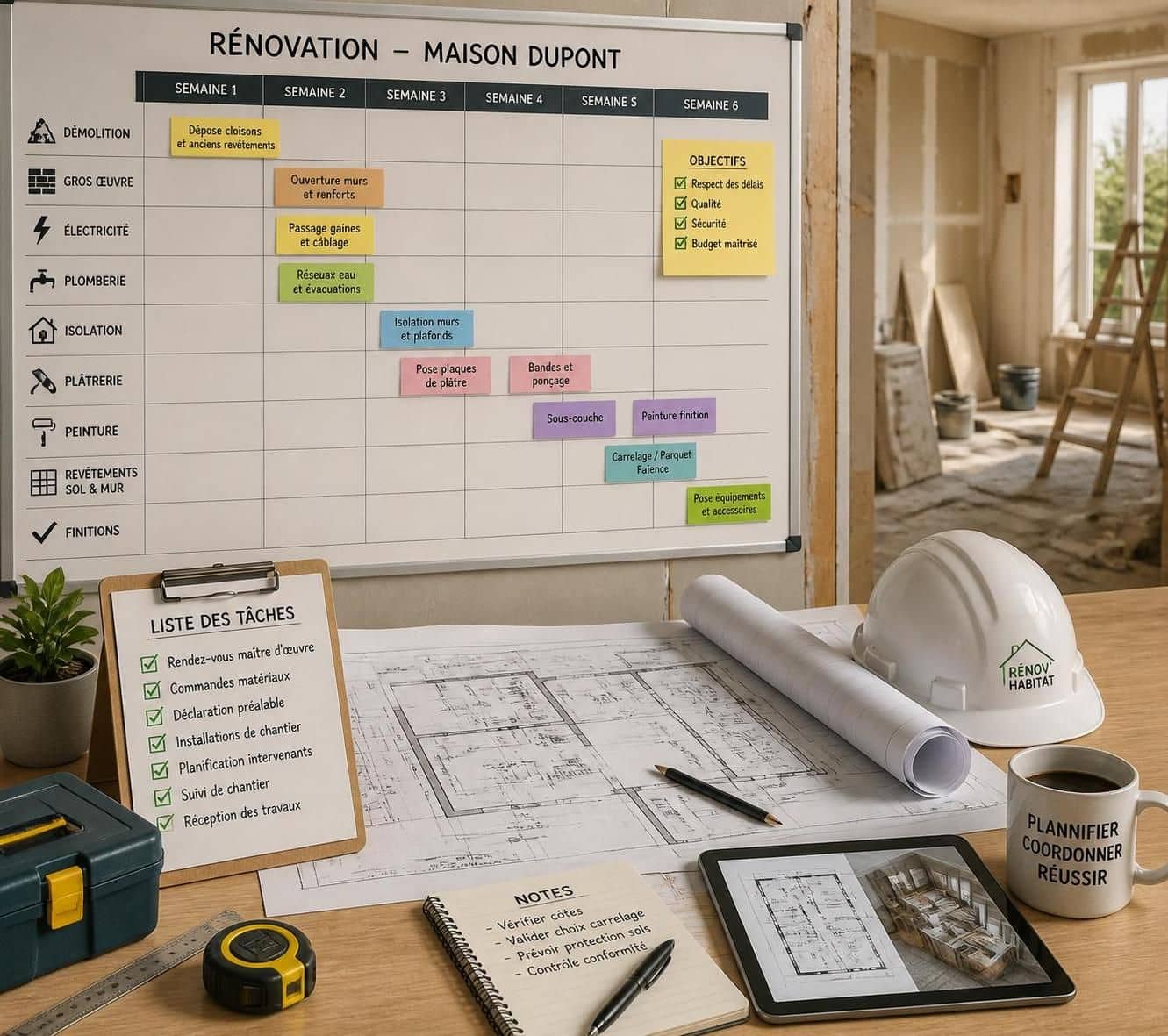 d&eacute;couvrez comment planifier un chantier de r&eacute;novation sereinement gr&acirc;ce &agrave; nos conseils pratiques pour une organisation efficace et sans stress.