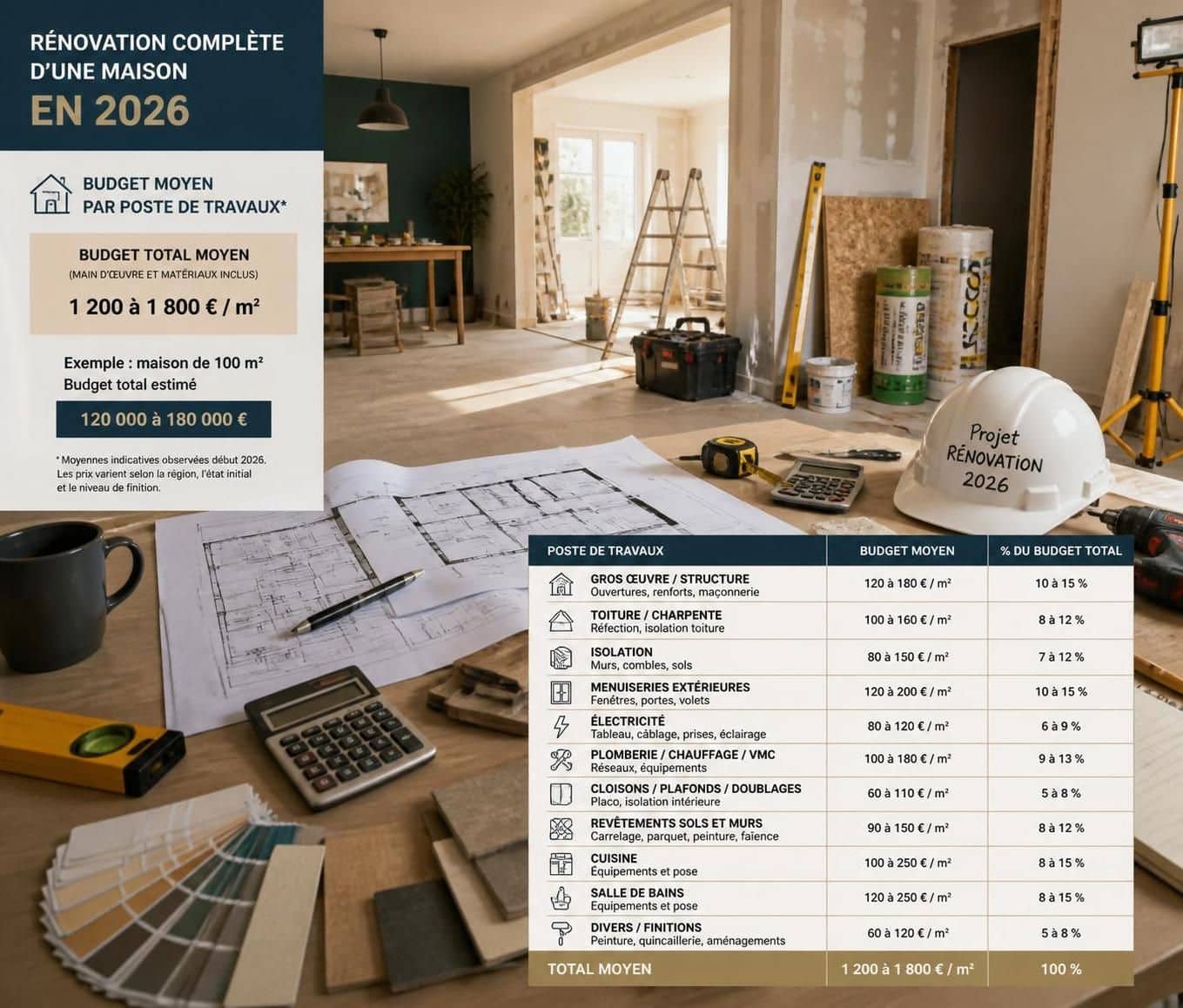 d&eacute;couvrez le budget moyen par poste de travaux pour une r&eacute;novation compl&egrave;te et planifiez efficacement votre projet de r&eacute;novation.